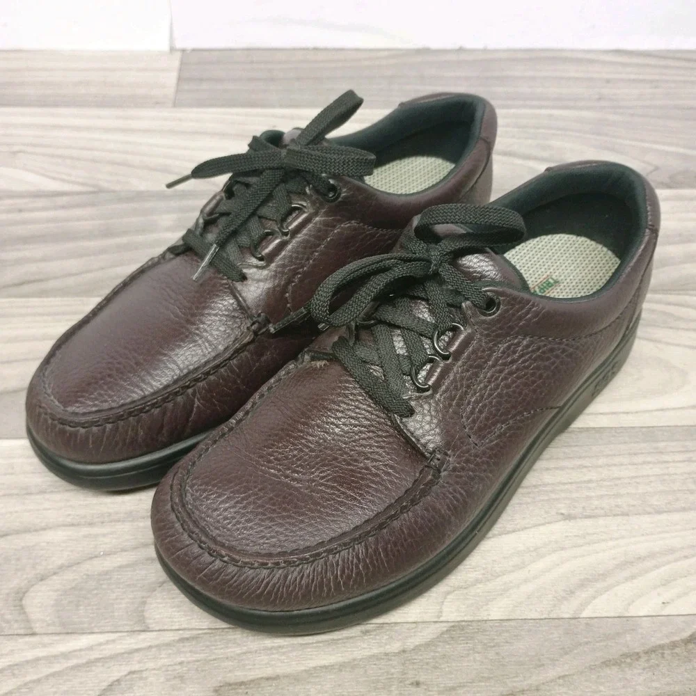 SAS Bout Time Men's 9.5 M Brown Leather Lace Up Loafer Moc Toe Comfort Shoes